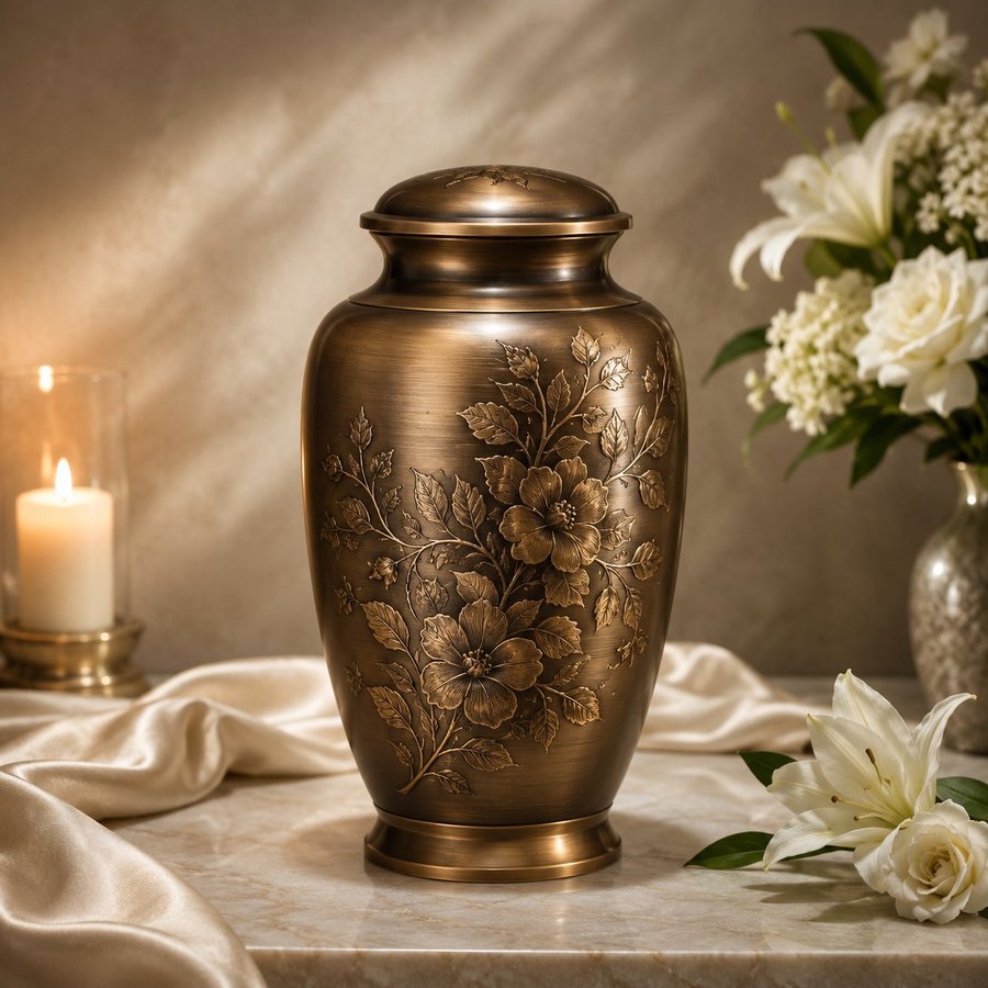 Urna cineraria in bronzo con decoro floreale - cremazione Pozzuoli Gennaro Tammaro